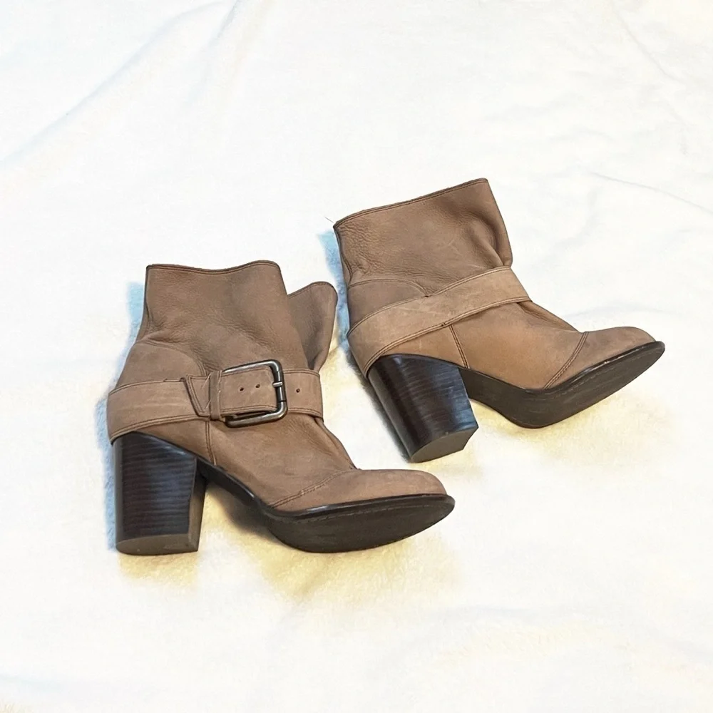 Splendid Latte Slouch Ankle Pull On Block Heel Leather Suede Boots Size 9.5M